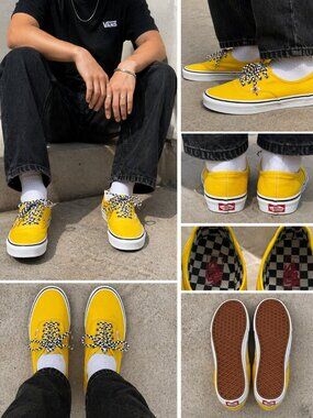 Vans Authentic DIY Lemon-Chrome Checkerboard Laces Unisex Men's 8.5 (Women's 10)